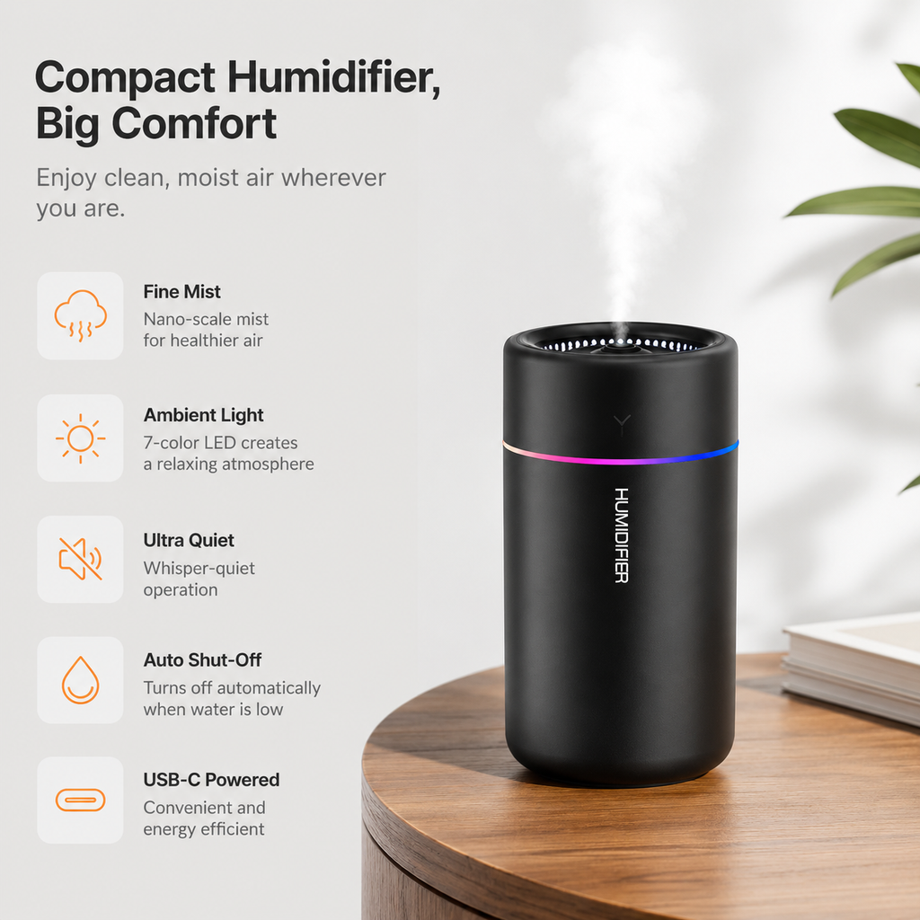Ultrasonic Essential Oil Diffuser – 300ml Aromatherapy & Humidifier