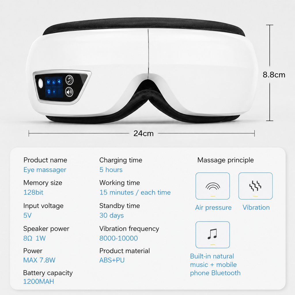 Heated Eye Massager – Vibration, Heat & Bluetooth Music