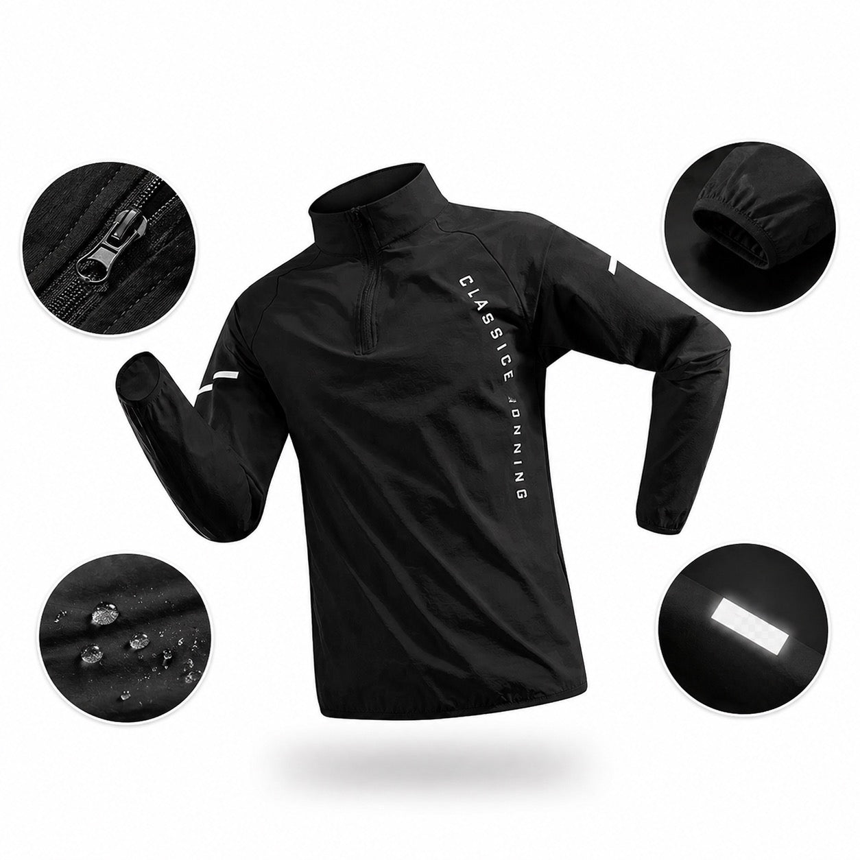 Running Jacket Waterproof Black