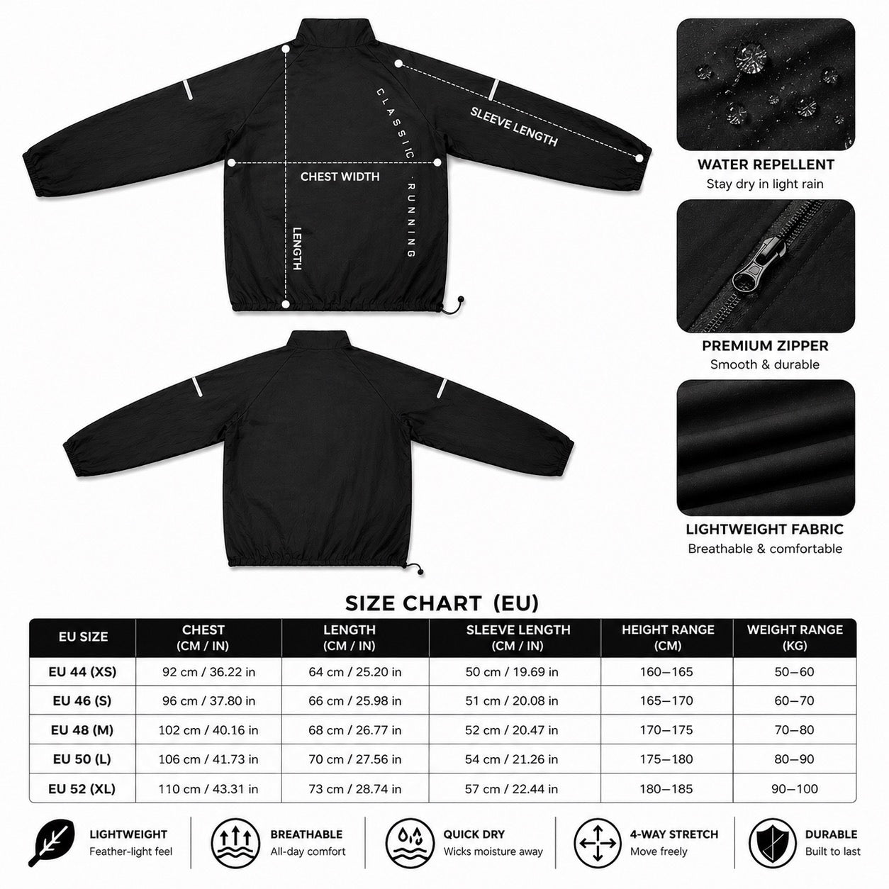 Running Jacket Waterproof Black