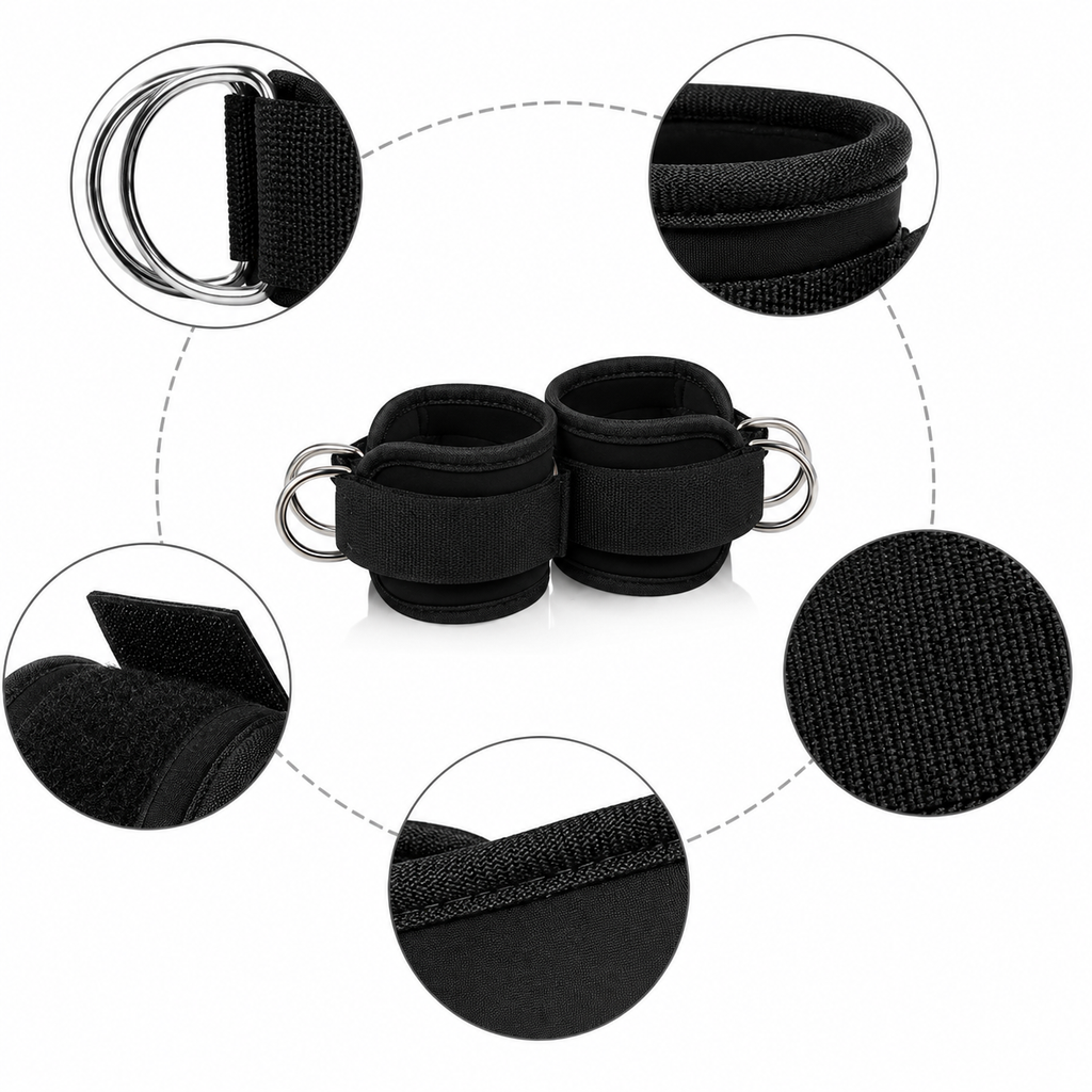 Ankle Straps for Cable Machine (Pair, D-Ring)