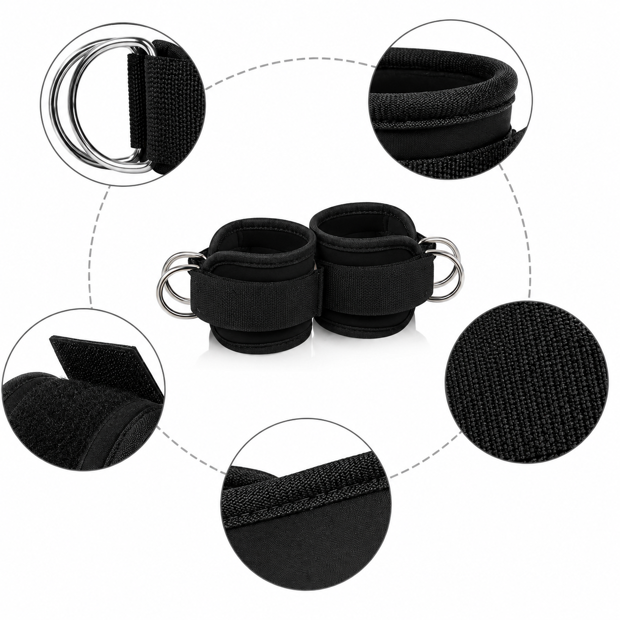 Ankle Straps for Cable Machine (Pair, D-Ring)