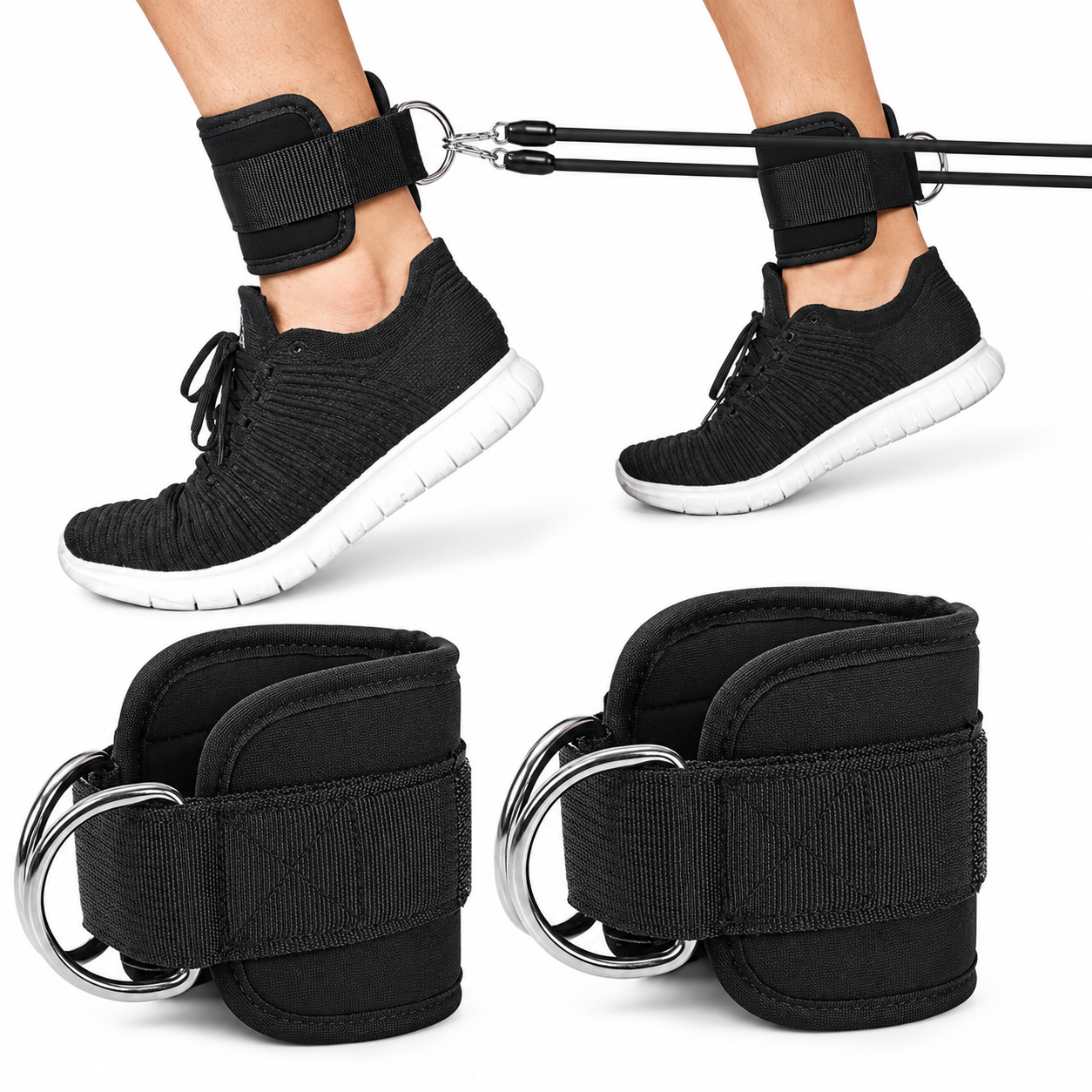 Ankle Straps for Cable Machine (Pair, D-Ring)