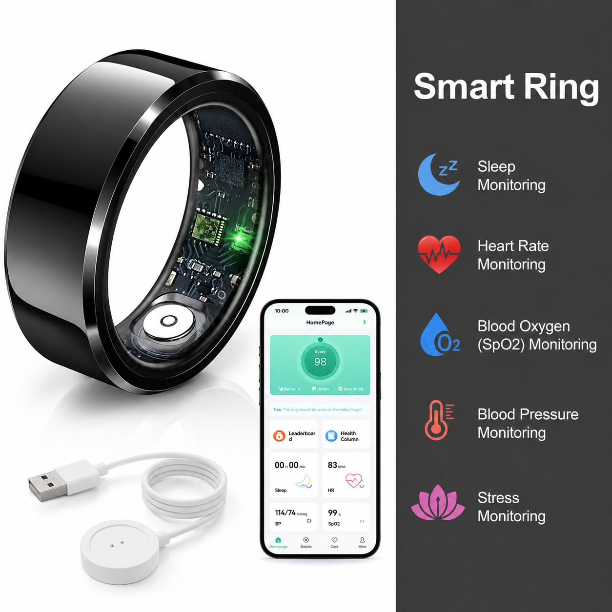 Smart Fitness Ring – HRV, Sleep Tracking & Heart Rate Monitor
