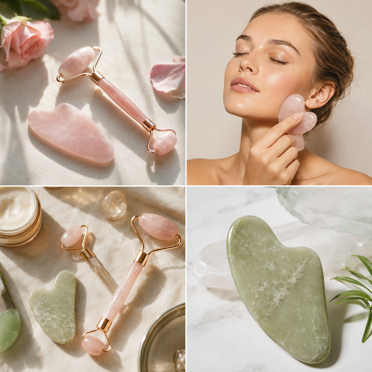 Rose Quartz Gua Sha & Face Roller Set