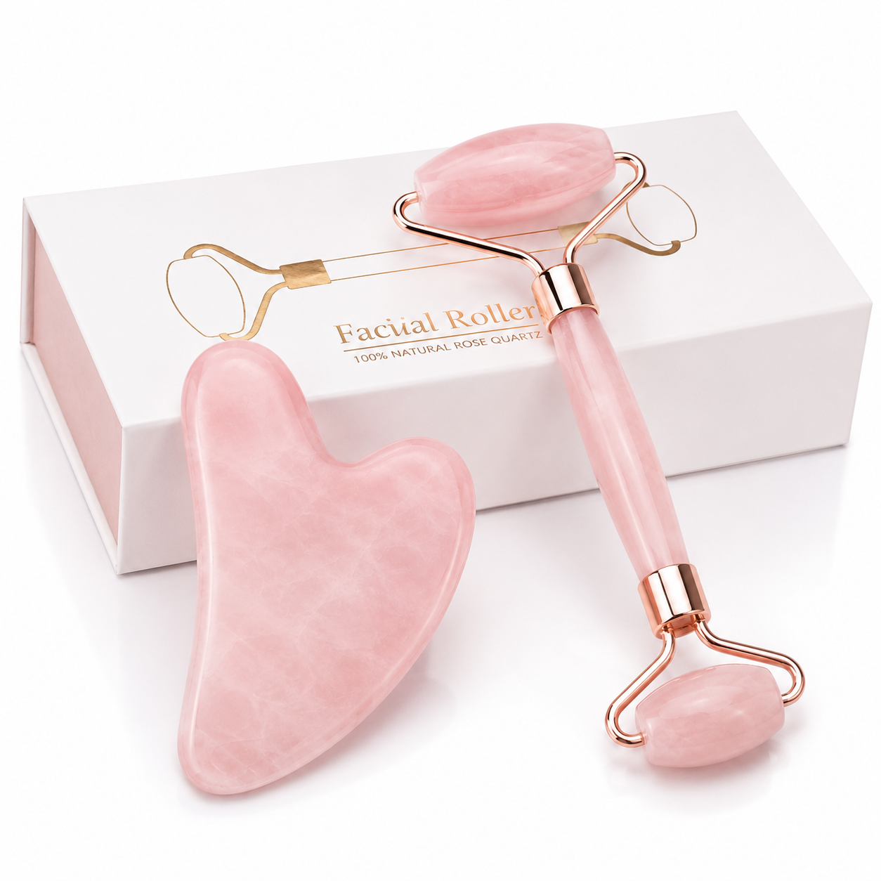 Rose Quartz Gua Sha & Face Roller Set