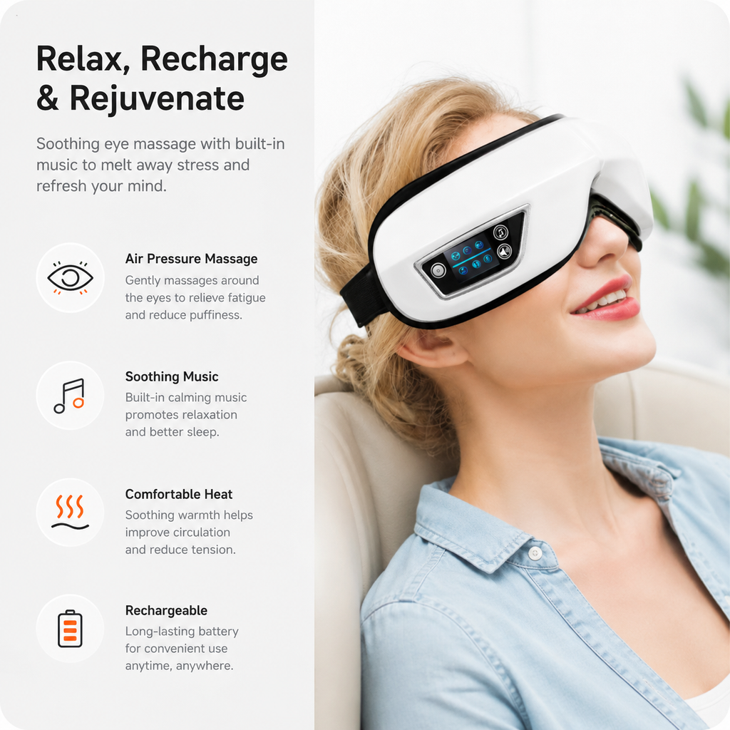 Heated Eye Massager – Vibration, Heat & Bluetooth Music