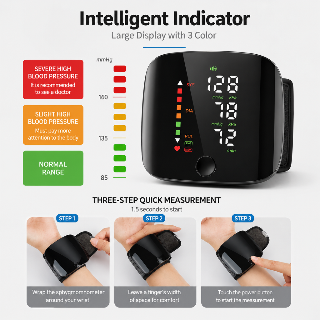 Smart Wrist Blood Pressure Monitor – Digital Home BP Tracker